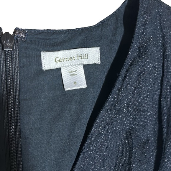 Garnet Hill Black Metallic Crinkle Fit & Flare Cap Sleeve Midi Dress Lined Sz 8 - Picture 7 of 14